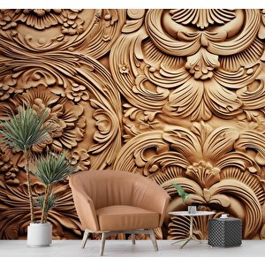 3 Boyutlu Çiçek Figürlü Ağaç Oyma Desenli Duvar Kağıdı - 31099
