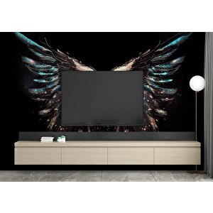 Altın Ve Mavi Kanat Desenli Duvar Kağıdı - Dkm768017 525x200 cm