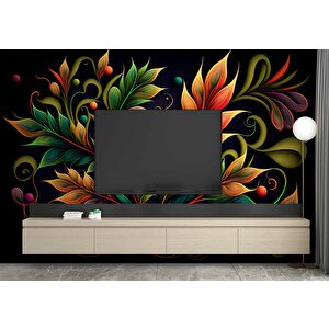3 Boyutlu Renkli Yaprak Desenli Duvar Kağıdı - Dkm776110 225x315 cm