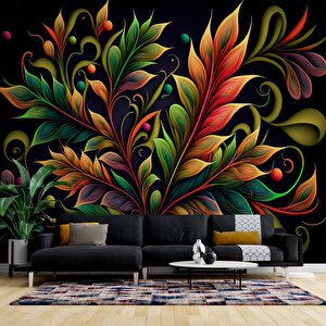 3 Boyutlu Renkli Yaprak Desenli Duvar Kağıdı - Dkm776010 350x200 cm