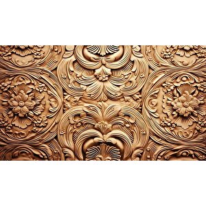 3 Boyutlu Çiçek Figürlü Ağaç Oyma Desenli Duvar Kağıdı - 31088