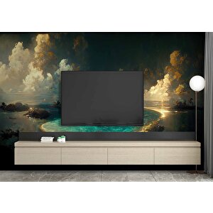 Gece Deniz Manzaralı Suluboya Çizim Duvar Kağıdı - Dkm995060 550x260 cm