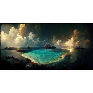 Gece Deniz Manzaralı Suluboya Çizim Duvar Kağıdı - Dkm995028