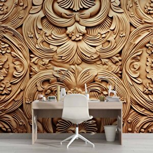 3 Boyutlu Çiçek Figürlü Ağaç Oyma Desenli Duvar Kağıdı - 31010