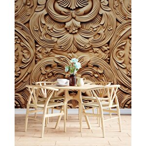 3 Boyutlu Çiçek Figürlü Ağaç Oyma Desenli Duvar Kağıdı - 31010