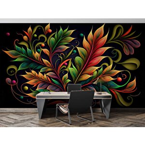 3 Boyutlu Renkli Yaprak Desenli Duvar Kağıdı - Dkm776076