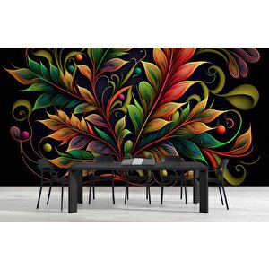 3 Boyutlu Renkli Yaprak Desenli Duvar Kağıdı - Dkm776076