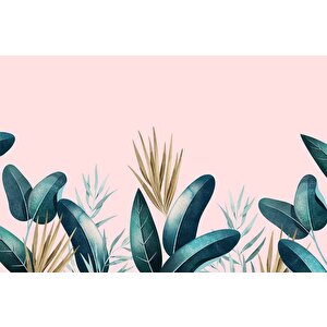 Pembe Zemin Ve Yeşil Yaprak Temalı Duvar Kağıdı Baskı - Dkm562005