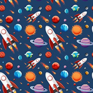 Uzay Desenli Duvar Kağıdı Baskı - Dkm0173003