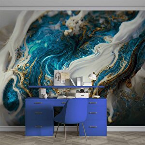 3 Boyutlu Lacivert Yağlıboya Desenli Duvar Kağıdı - Dkm991021