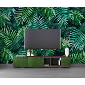 Yeşil Yaprak Desenli Sanatsal Duvar Kağıdı - Dkm459025 200x240 cm