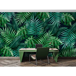 Yeşil Yaprak Desenli Sanatsal Duvar Kağıdı - Dkm459072