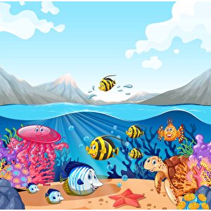 Deniz Altı Balık Duvar Kağıdı Baskı - Dkm356059