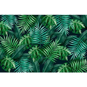 Yeşil Yaprak Desenli Sanatsal Duvar Kağıdı - Dkm459076