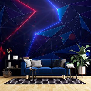 3 Boyutlu Gamer Kırmız Ve Mavi Neon Temalı Duvar Kağıdı - Dkm682094 350x300 cm