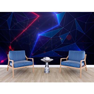 3 Boyutlu Gamer Kırmız Ve Mavi Neon Temalı Duvar Kağıdı - Dkm682094