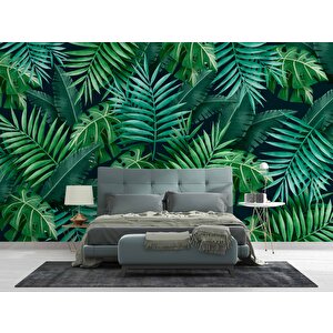 Yeşil Yaprak Desenli Sanatsal Duvar Kağıdı - Dkm459104 700x300 cm