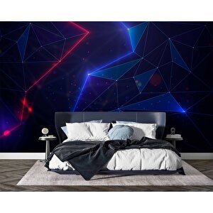 3 Boyutlu Gamer Kırmız Ve Mavi Neon Temalı Duvar Kağıdı - Dkm682001 100x100 cm