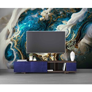 3 Boyutlu Lacivert Yağlıboya Desenli Duvar Kağıdı - Dkm991010 350x200 cm