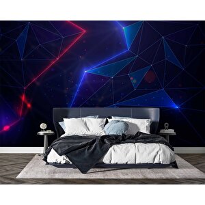 3 Boyutlu Gamer Kırmız Ve Mavi Neon Temalı Duvar Kağıdı - Dkm682053 375x260 cm