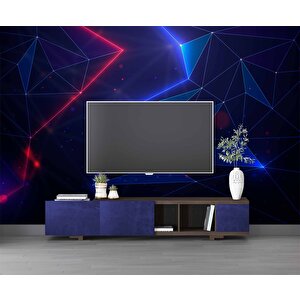 3 Boyutlu Gamer Kırmız Ve Mavi Neon Temalı Duvar Kağıdı - Dkm682014 450x200 cm