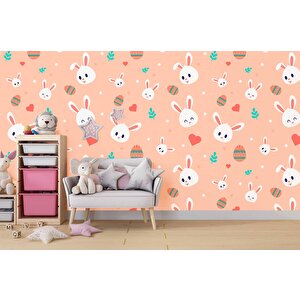 Tavşan Desenli Çocuk Odası Duvar Kağıdı Baskı - Dkm178021