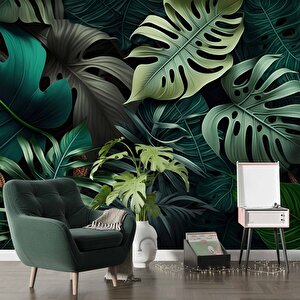 Botanik Yaprak Desenli Duvar Kağıdı Baskı - Dkm538098