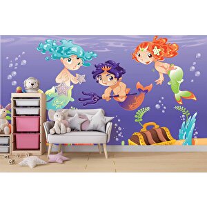 Su Altı Minik Yüzücüler Çocuk Duvar Duvar Kağıdı Baskı - Dkm383099