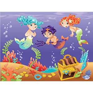 Su Altı Minik Yüzücüler Çocuk Duvar Duvar Kağıdı Baskı - Dkm383099