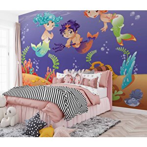 Su Altı Minik Yüzücüler Çocuk Duvar Duvar Kağıdı Baskı - Dkm383095 375x300 cm