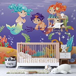 Su Altı Minik Yüzücüler Çocuk Duvar Duvar Kağıdı Baskı - Dkm383095 375x300 cm