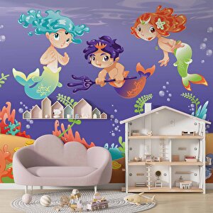 Su Altı Minik Yüzücüler Çocuk Duvar Duvar Kağıdı Baskı - Dkm383079 500x280 cm