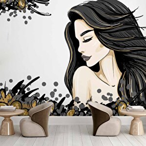 Kadın Desenli Kuaför Duvar Kağıdı Baskı - Dkm127063 800x260 cm