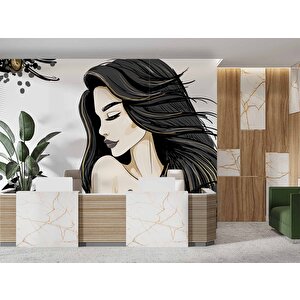 Kadın Desenli Kuaför Duvar Kağıdı Baskı - Dkm127063