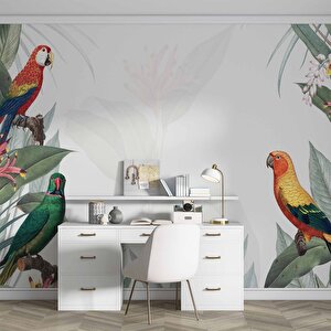 Papağan Ve Yeşil Yaprak Temalı Duvar Kağıdı Baskı - Dkm563012