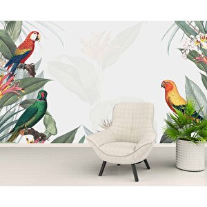 Papağan Ve Yeşil Yaprak Temalı Duvar Kağıdı Baskı - Dkm563012