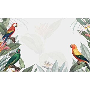 Papağan Ve Yeşil Yaprak Temalı Duvar Kağıdı Baskı - Dkm563012