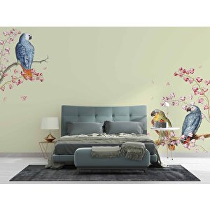 Papağan Ve Ağaç Dalı Temalı Duvar Kağıdı - Dkm470014 450x200 cm