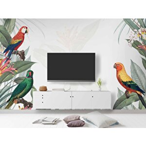 Papağan Ve Yeşil Yaprak Temalı Duvar Kağıdı Baskı - Dkm563077