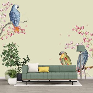 Papağan Ve Ağaç Dalı Temalı Duvar Kağıdı - Dkm470073 350x280 cm