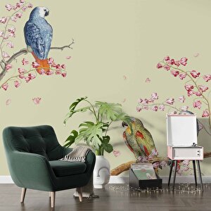 Papağan Ve Ağaç Dalı Temalı Duvar Kağıdı - Dkm470018