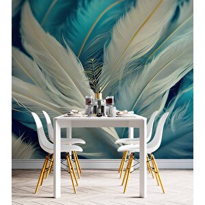 3 Boyutlu Mavi Beyaz Tüy Temalı Duvar Kağıdı Baskı - Dkm609064