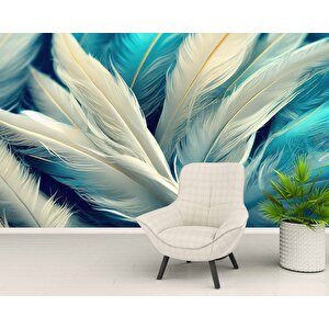 3 Boyutlu Mavi Beyaz Tüy Temalı Duvar Kağıdı Baskı - Dkm609064