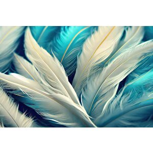 3 Boyutlu Mavi Beyaz Tüy Temalı Duvar Kağıdı Baskı - Dkm609032