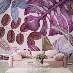 Soft Pembe Yaprak Temalı Duvar Kağıdı - Dkm474063 800x260 cm