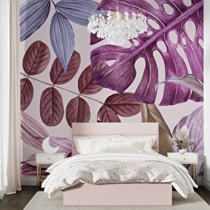Soft Pembe Yaprak Temalı Duvar Kağıdı - Dkm474063 800x260 cm