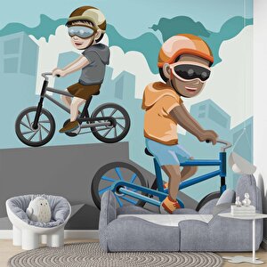 Bisikletli Çocuk, Çocuk Odası Duvar Kağıdı Baskı - Dkm433068 225x280 cm