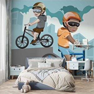 Bisikletli Çocuk, Çocuk Odası Duvar Kağıdı Baskı - Dkm433099