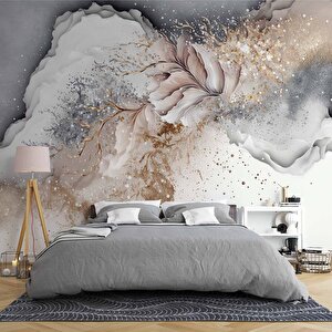 3 Boyutlu Gri Pembe Boyama Desenli Duvar Kağıdı - Dkm812014 450x200 cm