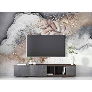 3 Boyutlu Gri Pembe Boyama Desenli Duvar Kağıdı - Dkm812014 450x200 cm